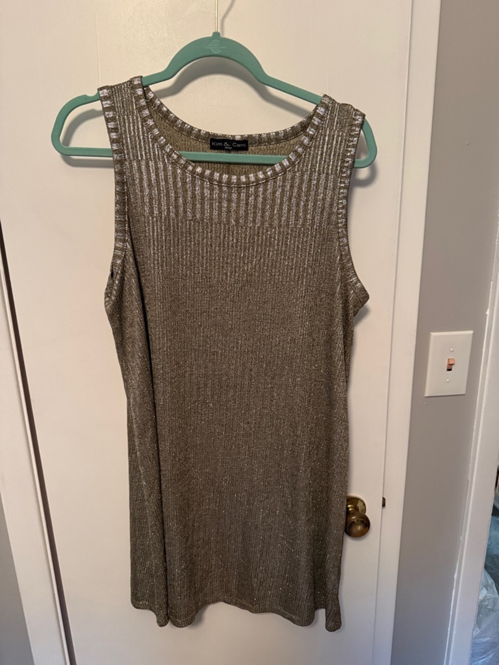 Kim & Cami Metallic Gold Ribbed Mini Dress